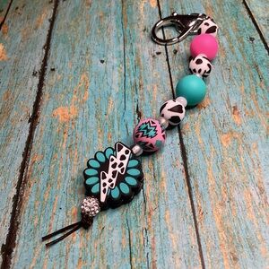 Chic‎ Beaded Keychain with Teal and Pink Accents